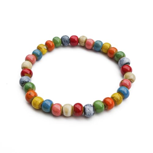 Handmade Green Boho Bracelets for Women, Bohemian Ceramic Beads Bracelets for Friends, Trendy Porcelain Stone Beaded Bracelets for Sisters - color: small colorful