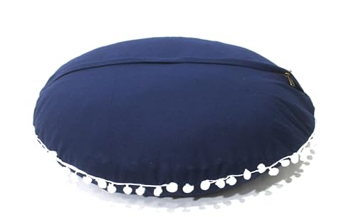 Mandala Barmeri Large Floor Pillow Cover Cushion Meditation Seating Ottoman Throw Cover Hippie Decorative Zipped Bohemian Pouf Ottoman Poufs, Pom Pom Pillow Cases (Blue, 22" Round) - color: Blue, size: 22"D x 4"W x 22"H
