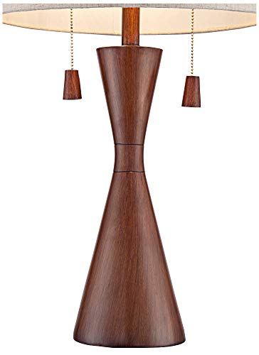 360 Lighting Omar Modern Table Lamp 28 3/4" Tall Warm Brown Wood Hourglass Oatmeal Fabric Tapered Drum Shade for Bedroom Living Room House Home Bedside Nightstand Office Entryway Kids Family - color: Single
