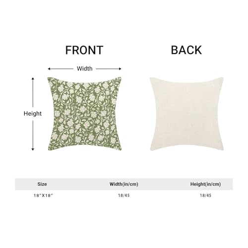 Sage Green Floral Throw Pillow Covers 18x18 Set of 2, Neutral Vintage Decorative Pillow Cover Flower Print Linen Outdoor Cushion Cover Floral Pillowcase for Sofa Couch Farmhouse Room - color: Floral Green, size: 18" x 18" (Pack of 2)
