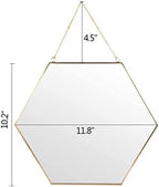 LONGWIN Hanging Wall Hexagon Mirror Decor Gold Geometric Mirror with Chain for Bathroom Bedroom Living Room 11.8"x 10.2"