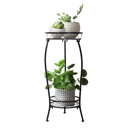 Plant Stand Indoor Outdoor 2 Tier 27" Tall Metal Potted Holder Rack Flower Pot Stand Heavy Duty Plant Shelf Rustproof Iron Multiple Plant Round Supports Rack for Planter Corner Garden