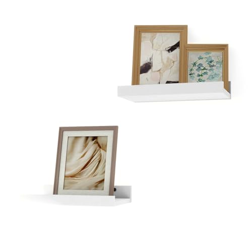 Small White Floating Shelves for Wall Decor, Wall Mounted Wood Shelf for Bedroom, Living Room, Bathroom, Kitchen, Nursery, Display Picture Ledge Shelf with Lip Set of 2-8 Inches, White - color: White, size: 7.8in