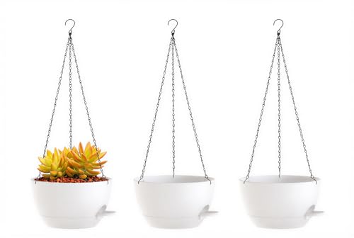 Hanging Planters, 3-Pack 10 Inch Self-Watering Pots with Drainage Holes and Chains, Matte Plastic Planters for Indoor/Outdoor Plant（White） - color: White, size: 10 inches