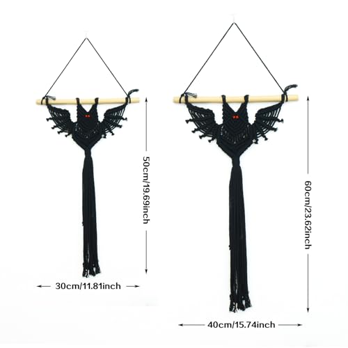 LB 2 Pcs Halloween Black Macrame Wall Hanging, Spooky Macrame Wall Art Black Bats Home Decor Gothic Horror Bat Design Woven Tapestry for Living Room Halloween Party Supplies Holiday Decor - color: Black Red