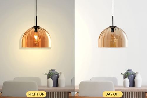 Modern Dome Pendant Lighting Fixture Kitchen Island, 11.8 Inch Large Boho Chandelier, Rustic Farmhouse Industrial Hanging Lamp Ceiling Lights with Amber Glass Bell Lampshade - color: Amber, size: 30CM