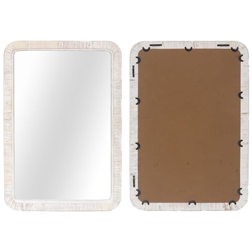 FUIN 20" x 30" Rattan Wicker Rectangle Wall Mounted Bathroom Mirror for Coastal Boho Nursery Decor, White Wash - color: White Wash, size: 30"L x 20"W