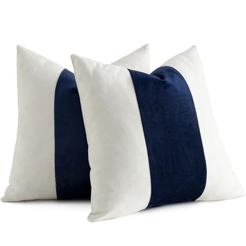 AmHoo Pack of 2 Velvet Panel Cotton Pillow Covers Decorative Pillowcase Cushion for Couch Sofa Bedroom 20 x 20-Inch Navy Blue - color: Navy Blue, size: 20" x 20" (Pack of 2)