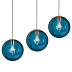 Modern Blue Glass Pendant Light, Kitchen Island Lighting 3-Pack Globe Pendant Light Fixtures Century Kitchen Island Pendant Lighting for Bedroom Living Dining Room Light Fixture (Without Bulb) - color: Blue-1 Light-3PC