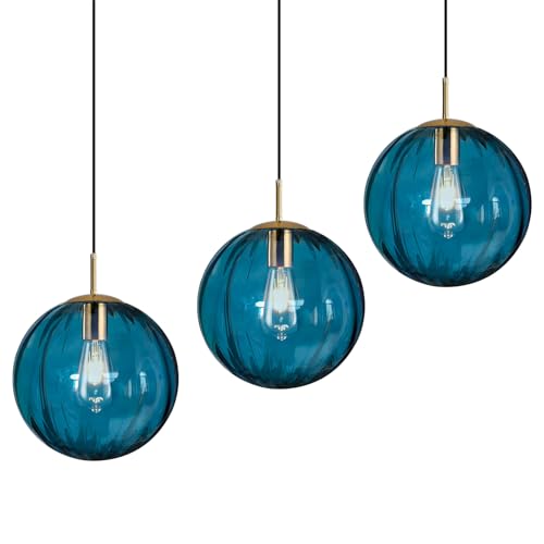 Modern Blue Glass Pendant Light, Kitchen Island Lighting 3-Pack Globe Pendant Light Fixtures Century Kitchen Island Pendant Lighting for Bedroom Living Dining Room Light Fixture (Without Bulb) - color: Blue-1 Light-3PC