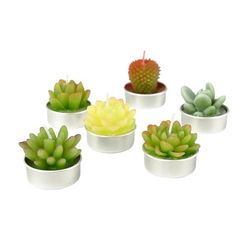 Cactus Tealight Candles, Handmade Delicate Succulent Cactus Candles（ Perfect for Birthday Party ,Wedding, Spa, Home Decor) - color: 6pcs Cactus Candles