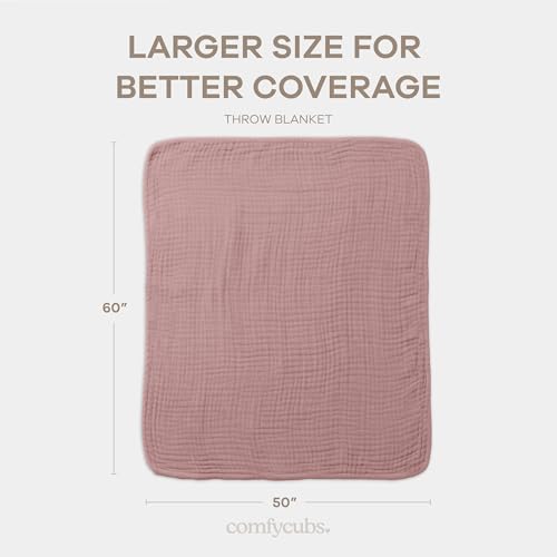 Comfy Cubs Muslin Throw Blanket - 50” x 60” Quilted Design - Lightweight, Breathable 6-Layer Gauze Fabric - Soft Cotton Blanket for Home or Travel - Packaged in Elegant Gift Box - Mauve - color: Mauve, size: Throw - 50" X 60"