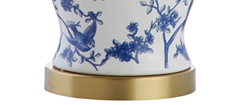 JONATHAN Y 22" Blue/White Ceramic Table Lamp, French Country Chinoiserie Ginger Jar LED Bedside Lamp for Living Room Bedroom, White Linen Shade, JYL3005A - color: Blue/White, size: Set of 1