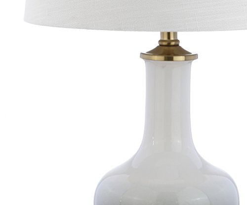 JONATHAN Y 25" White/Gray Gradient Ceramic Table Lamp, Brass Base LED Lamp for Bedside Nightstand Living Room, White Linen Drum Shade, Midcentury Decor (JYL3019B) - color: White/Grey