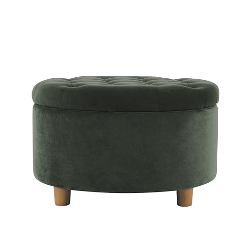 HomePop Home Decor | Large Button Tufted Velvet Round Storage Ottoman | Ottoman with Storage for Living Room & Bedroom, Loden Green Velvet, 28" - color: Loden Green Velvet