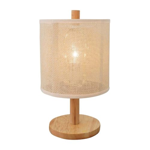 Modern Natural Oak Wood Table Lamp US Warehouse Linen Shade Paper Rattan Weave Base Bedroom Living Room Office Reading