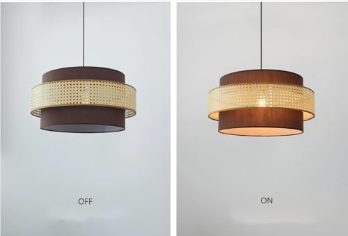 LIGHTLAND Rattan Farmhouse Pendant Light Fixture, Hand Woven Dining Room Pendant Light with Fabric Shade, Rustic Pendant Hanging Light Fixture for Kitchen Island Rattan Pendant Lighting 20'' - color: Style A, 20 Inch