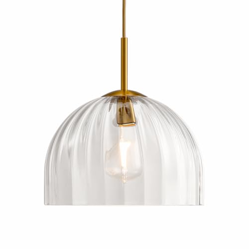 Modern Pendant Lights Kitchen Island, 11.8 Inch Dome Lampshade Large Chandelier, Rustic Farmhouse Industrial Ceiling Hanging LED Lighting Fixture with Clear Glass Bell Shade - color: Clear, size: 30CM