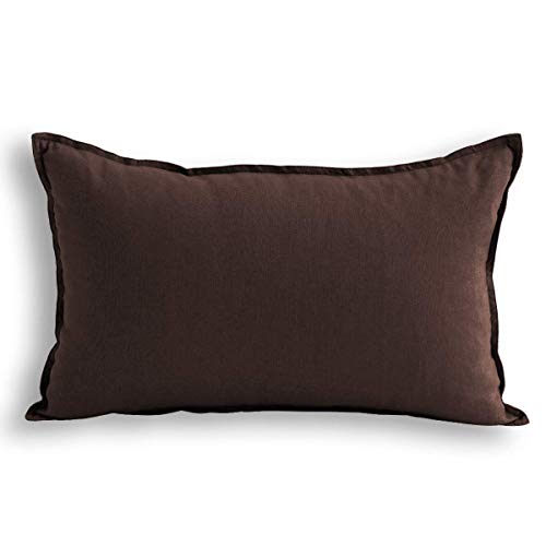 Jeanerlor Cotton Linen Square Decorative Throw Pillow Case Cushion Cover with Twin Needles Stitch on Edge, 12"x20"(30 x 50cm),Brown - color: Brown, size: 20" x 12" (Pack of 1)