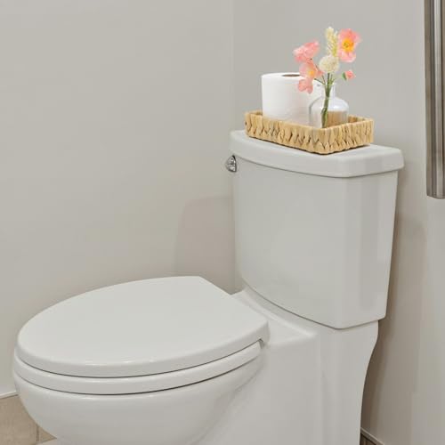 Bathroom Tray Countertop, 10 Inch Water Hyacinth Bathroom Basket, Toilet Tank Bathroom Vanity Tray, Rattan Wicker Tray for Bathroom Decor Coffee Table (Small) - size: 10.1" x 6" x 2"