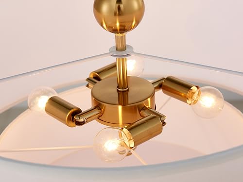 Shrine Lighting White Double Drum Chandelier, Dining Room Design, Drum Pendant Lights for Dining Room, D20'' x H10'', Adjustable Chains 55'', E12*4 Sockets, White Linen Fabric Lampshade & Gold Rod - color: Gold Rod&White Double D20''