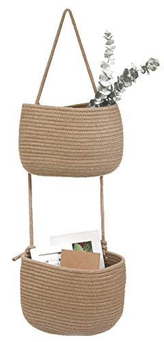 Over The Door Hanging Basket, 2 Tier Cotton Rope Woven Wall Basket, Magazine Racks Hanging Organizer, Decorative Hanging Storage Baskets for Organizing Living Room, Bathroom and Bedroom (Jute) - color: Jute
