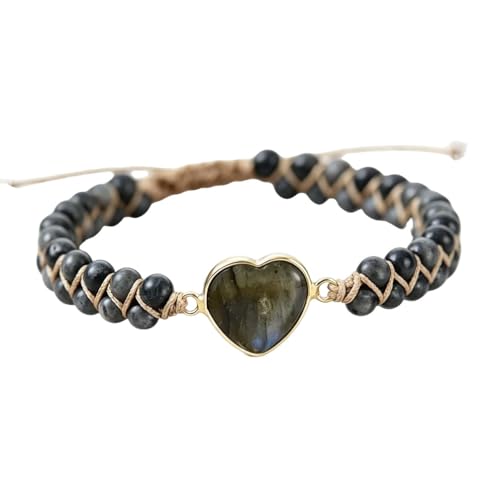 Women Boho Wrap Bracelet,Handmade Natural Stone Crystal Emperor Beads Heart Bracelet, Fashion Bohemian Jewelry Gift for Women - color: Gray
