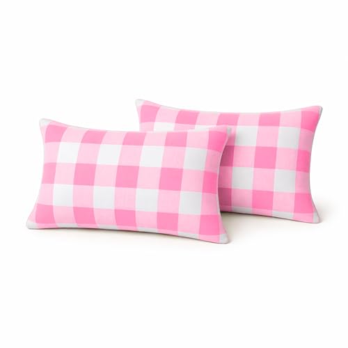 Native Fab Premium Throw Pillow Covers 2 Pack, 12x20 Inches, 100% Cotton, Charming Buffalo Check, Soft, Washable Cushion Cases, Farmhouse Decor for Valentines, Bridal Shower, Home, Rose Pink & White - color: Buffalo Rose Pink, size: 20" x 12" (Pack of 2)