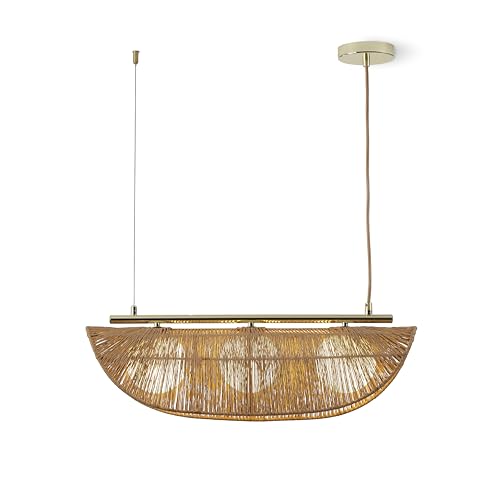 Sovev 27.5 in. Brass Bohemian 3-Light Dimmable Pendant Light with Opal Glass Rattan Shade - color: Sovev - 3 Light