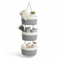 3-Tier Woven Cotton Rope Hanging Basket, Over the Door Organizer, Adjustable Detachable Wall Basket with Metal & Adhesive Hooks, No Drilling for Farmhouse, Boho Home and Wall Decor - style: White&Grey
