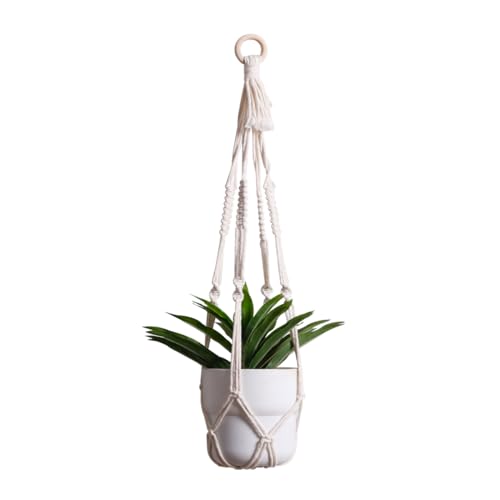 Artilady Plant Hanger Indoor Macrame Hanging Planters for Plants Holder Boho White Basket No Tassels Farmhouse Rustic Window Wall Decor (White Planter-1pcs) - color: White Planter-1pcs