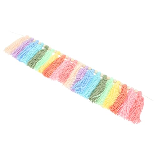 Artibetter Colorful Tassel Hanging Decor Wall Artwork Pendant with Wooden Beads, 94cm X 13cm Boho Fringe Wall Hanging for Home Decoration and Nursery Accent