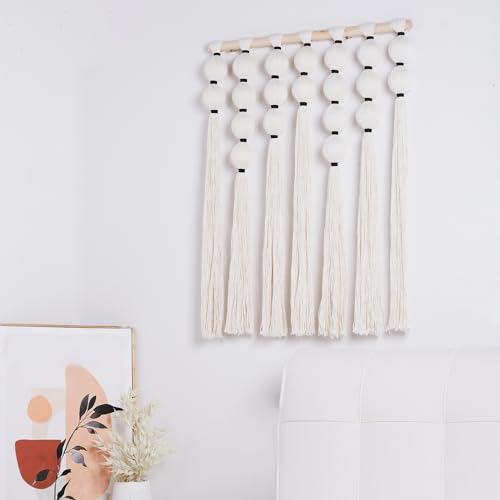 RUIZHIXUAN Macrame Wall Hanging Macrame Ball Wall Hangings Tapestry Cotton Textile Boho Wall Decor Art Bohemian headboard Handwoven 23.6" Wx30 L (white) - color: white