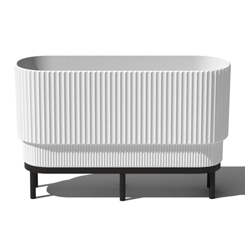 Veradek Demi Series Raised Long Planter for Indoor/Outdoor Use | Made from Plastic & Stone w/Wooden Stand | Modern Patio Décor for Flowers/Shrubs - color: White/Black, size: 30 inch