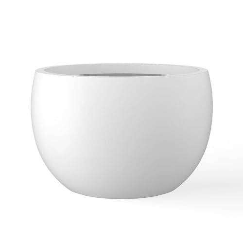Kante 19.9" Dia Round Concrete Planter, Outdoor/Indoor Large Bowl Plant Pots with Drainage Hole and Rubber Plug for Garden Patio Balcony Home, Pure White - color: Pure White, size: 19.9" d
