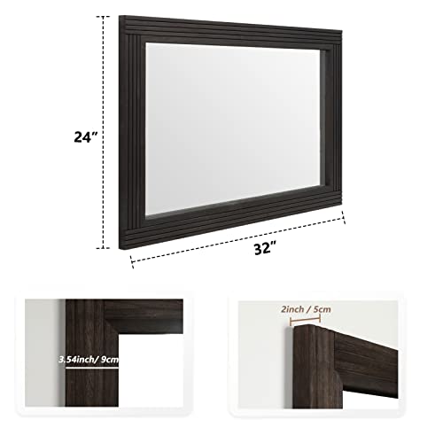 YOSHOOT Hand-Made Wooden Spliced Wall Mirror for Bathroom, Rustic Farmhouse Vanity Mirror, Décor Wall Art, Solid Wood Frame, Vertical or Horizontal Hanging - color: Spliced Black, size: 32"L x 24"W