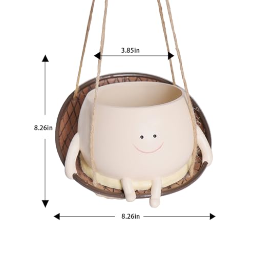 bestbear Hanging Swing Chair Planter Pot Resin Smiley Face Planter for Indoor Outdoor Plant Cute Head Flower Pots for String of Pearls Plant Live Unique IdeaI for Mother Day, Christmas (Large) - size: Large