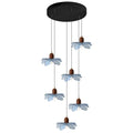 6-Light Blue Glass Flower Chandelier, Adjustable Height Staircase Pendant Light, Modern Mid Century Floral Hanging Ceiling Fixture for Living Room Dining Room Foyer Entryway - color: Blue, 6 Lights