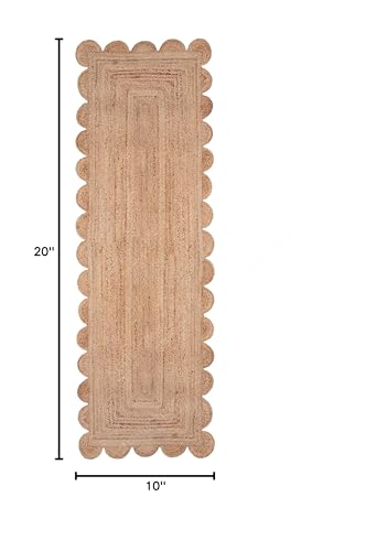 Hand Woven Natural Jute Scalloped Rug, Reversible Boho Entry Area Rugs for Kitchen, Living Room, Farmhouse Indoor Outdoor Decorative Floor-Rug, Bohemian Style Size 2x5 Ft - size: 2' x 5'