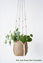 Macrame Plant Hanger Extra Long (52") Indoor Plant Holder with Beads, no Tassel- Long Plant Hanger for Tall Ceiling- Hanging Plant Holder for 6”-14”Pots -(1 Pack)