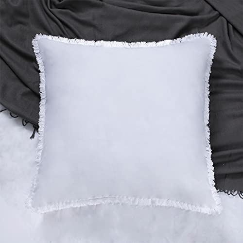 White Euro Sham Tassel Euro Pillow Covers White European Sham 26x26 Set of 2 Boho Fringed Euro Pillowcases Decorative Large Pillow Covers Cotton Big Square - color: White, size: 26" x 26" (Pack of 2)
