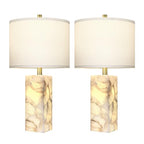 Scenekoy Alabaster Table Lamp Set of 2 with Night Light for Bedroom Living Room, 23" Rotary Switch Bedside Lamp with Linen Shade, Modern Nightstand Lamps for Room Office Dorm (Bulb Included) - color: White