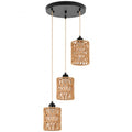 Finktonglan 3-Light Rattan Pendant Light, Boho Farmhouse Woven Hanging Light Fixture, Adjustable Kitchen Island Pendant Lighting for Dining Room Bedroom Entryway, Bulbs Not Included