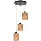 Finktonglan 3-Light Rattan Pendant Light, Boho Farmhouse Woven Hanging Light Fixture, Adjustable Kitchen Island Pendant Lighting for Dining Room Bedroom Entryway, Bulbs Not Included