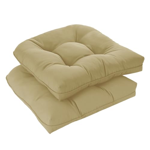 downluxe Outdoor Chair Cushions Set of 2 for Patio Furniture, Waterproof Tufted Overstuffed Patio Furniture Cushions, Memory Foam Outdoor Seat Cushion, 19" X 19" X 5", Khaki - color: Khaki, size: 2 Count (Pack of 1)