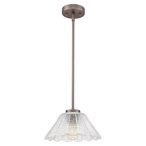 Pendant Lights Kitchen Island, HWH Kitchen Island Lighting for Bathroom, Dining Room, 1-Light Hanging Lights Fixtures with Clear Floral Glass, Oil-Rubbed Bronze Finish, 5HJX110MIL ORB - color: Oil-Rubbed Bronze