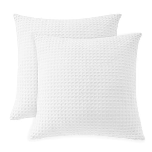 100% Egyptian Cotton 600 TC Waffle Weave Throw Pillow Covers 4 Pack, Ultra Soft Breathable Euro Pillow Shams Covers, Decorative Cushion Covers for Bed Couch Sofa Car, No Insert, White, 26" x 26" - color: White, size: 26" x 26" (Pack of 4)