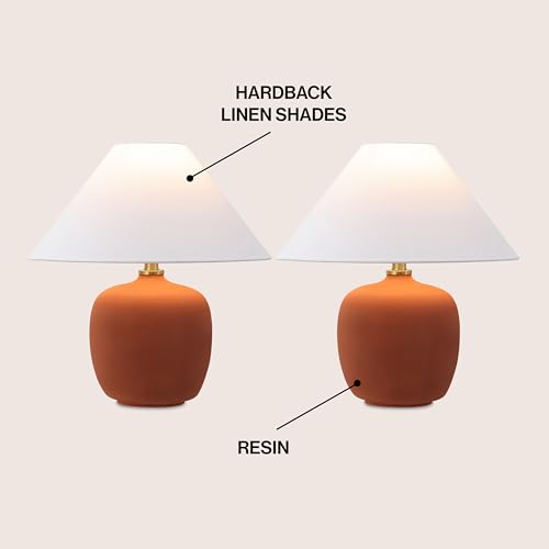 JONATHAN Y 18.25" Matte Wine Red Minimalist Table Lamps Set of 2 for Bedroom, White Linen Shade, Modern Scandinavian Bedside Lamps for Living Room Nightstand, LED Bulbs Included (JYL5600C-SET2) - color: Matte Wine Red