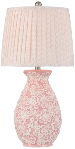 360 Lighting Buttercup 25" High Mid-Century Modern Country Cottage Ceramic 3-Way Table Lamp Pink and White Flowers Ceramic Fabric Shade Living Room Bedroom Bedside Nightstand House Office Home