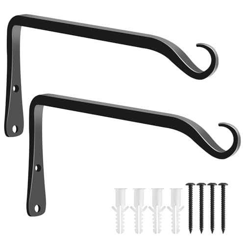 FEED GARDEN 2 Pack 8 Inch Hanging Plant Bracket Wall Hooks Decorative Plant Hangers for Outdoor Hanging Bird Feeders, Wind Chimes, Plant Baskets, Black - color: Black-L, size: 8 Inch